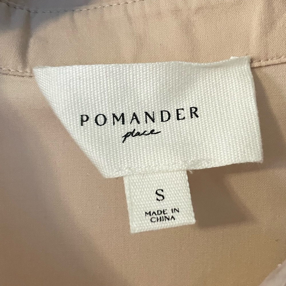 Pomander Place Neutral Tiered Midi Maxi Dress Minimalist Collared Puff sleeve S - Picture 6 of 7